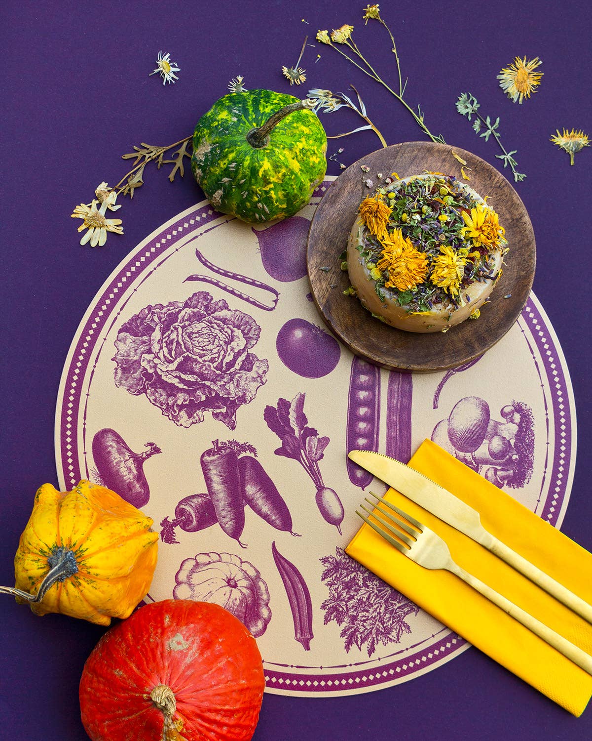 Vintage Vegetable Round Placemats - Set of 6