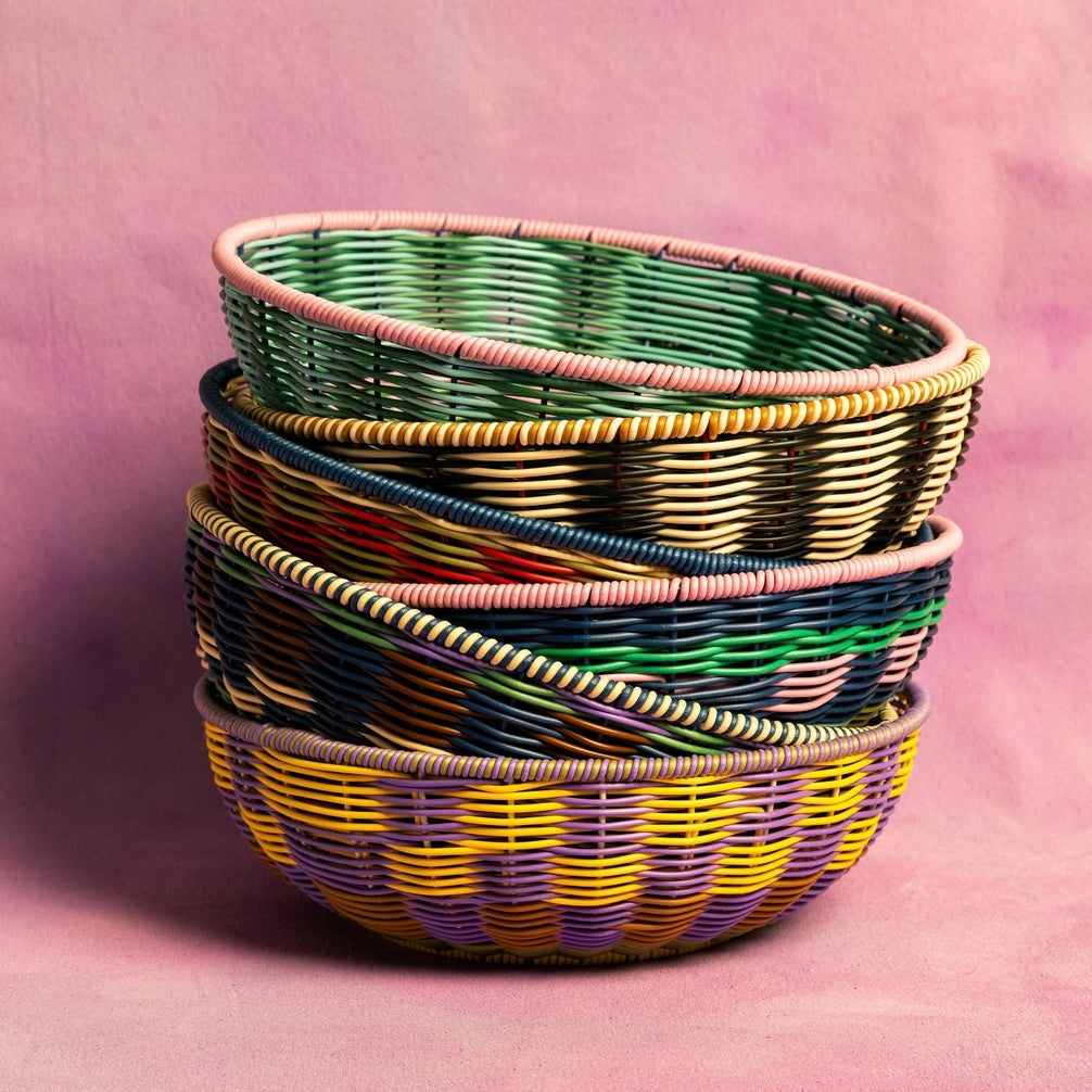 Maegen Woven Bowl - Pink/Navy
