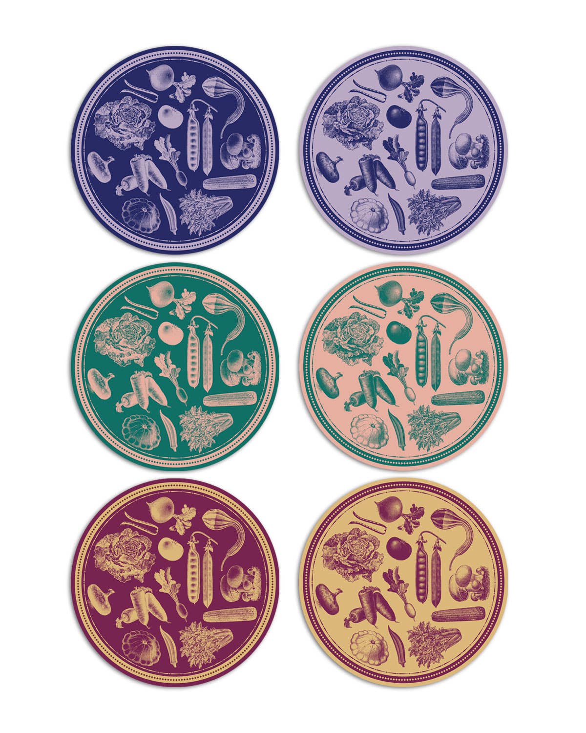 Vintage Vegetable Round Placemats - Set of 6