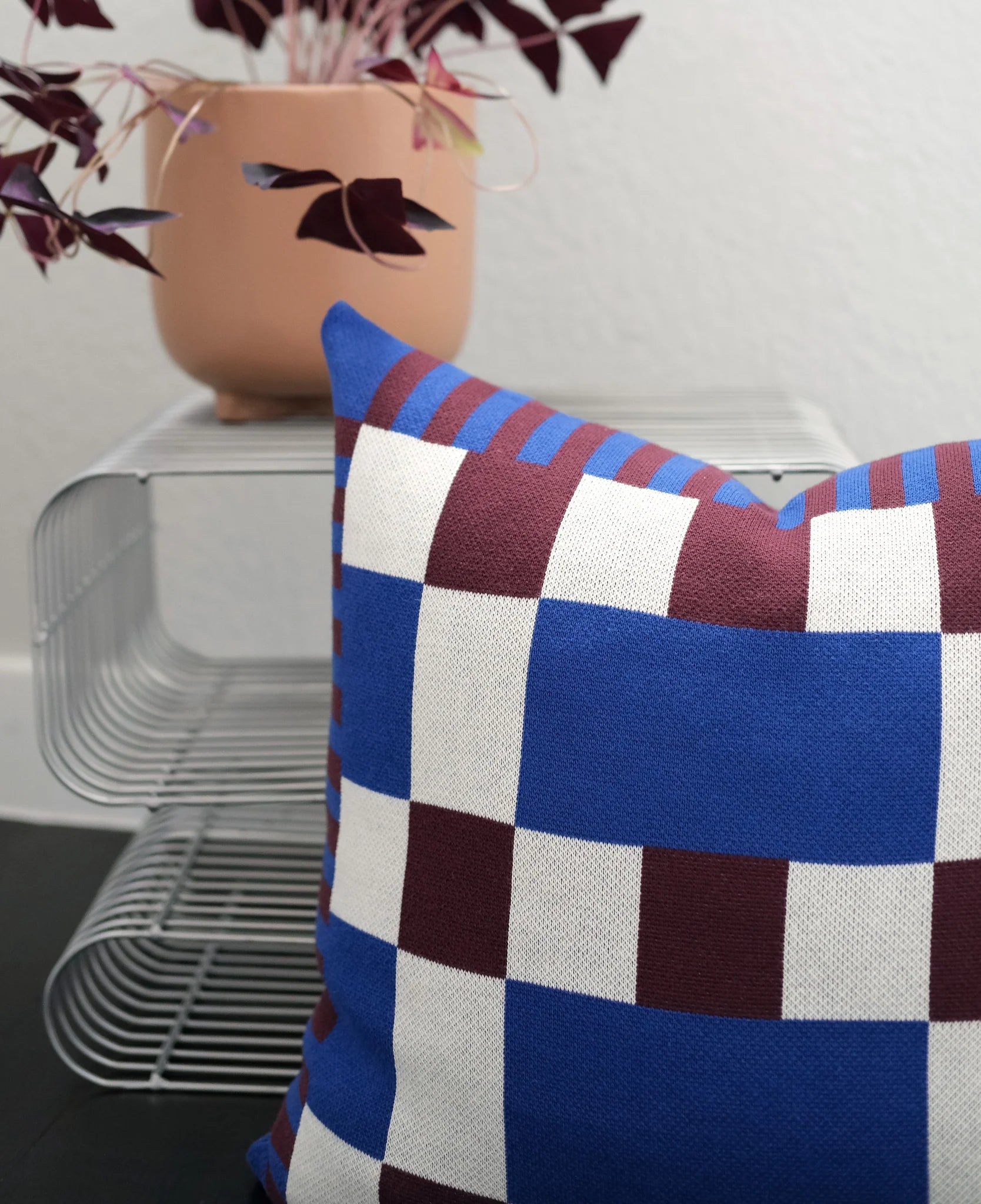 Cobalt & Merlot Knit Pillow – Bold Color Block Design