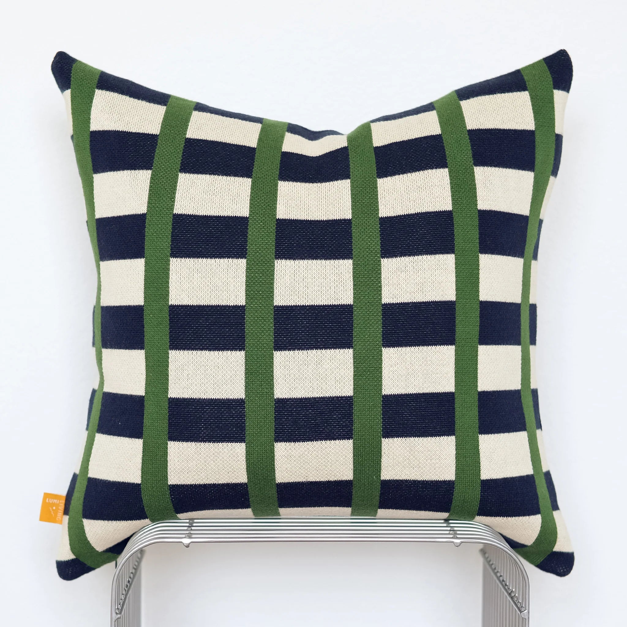 Contrast Stripe Knit Pillow – Navy & Green Color Block