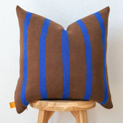 Bold Vertical Stripe  Knit Pillow – Chocolate Brown & Cobalt Blue