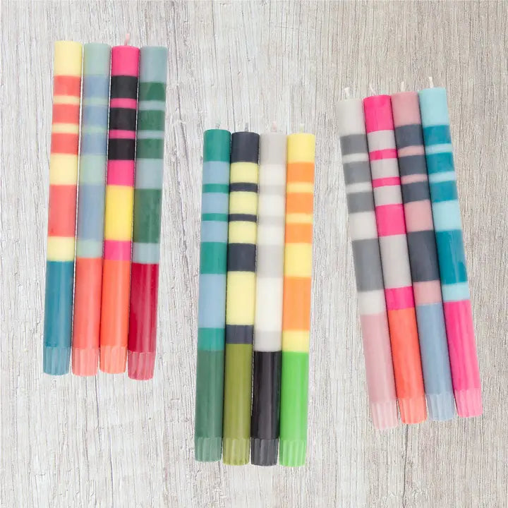 Striped Greens & Yellow Eco Candles - Gift Box of 4