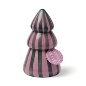 Cabana Christmas Tree Candle in Cinnamon & Clove, pink and green striped ceramic tree