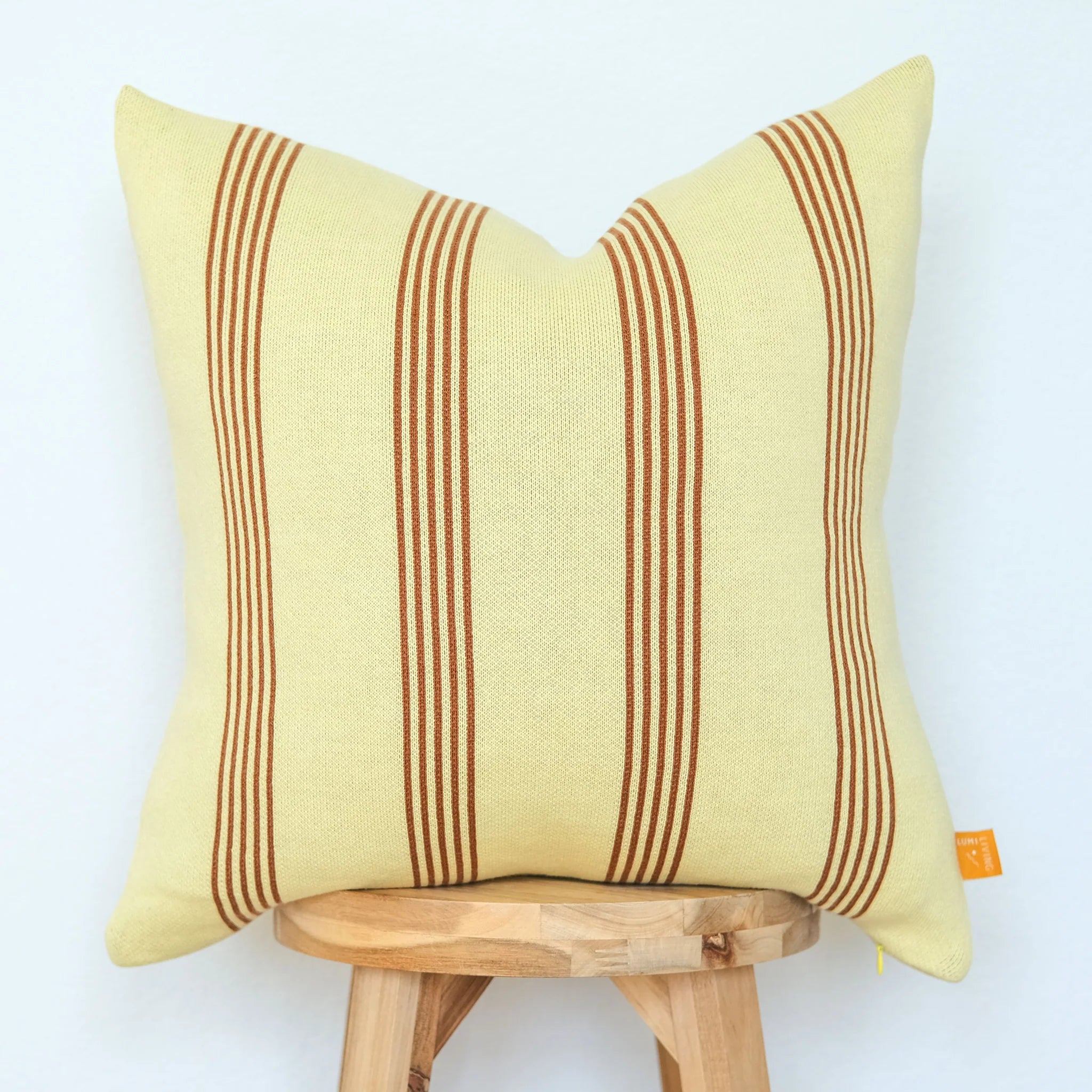 Warm Multi Stripe Pillow – Soft Citron & Rust